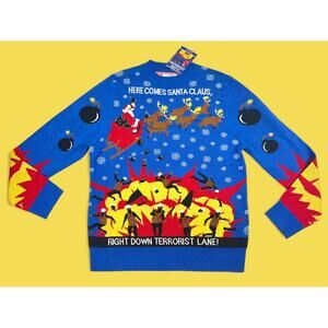 Santa Droppin Bombs Tacky Christmas Sweater Men's LARGE NWT Police Military